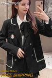 Huidianyin All-match High-waist Pleated Skirt Long Sleeve Lapel Blazer A-Line Elegant Shirt Clothes Preppy Style New