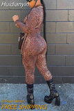 Huidianyin Leopard Print Women Long Sleeve Jumpsuit Bodycon Sexy Sportswear Streetwear Y2K Clothes 2023 Autumn Winter Outfits