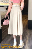 Huidianyin Skirt Solid Color High Waist Elastic A-line Temperament Basic Casual Fashion All-match Office Sweet Preppy Style Skirt