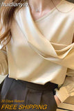 huidianyin Slim Women Off-Shoulder Long Sleeve Chiffon Blouse Autumn 2023 Elegant Satin shirt Solid OL Tops Chemisier Femme 11202