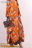 Huidianyin Fashion Beach Vestidos Women Printing Shirt Dress Bohemian Casual Loose Maxi Dress 2023 Holiday Lapel Side Slit Long Robe