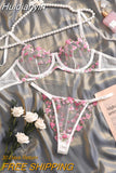 Huidianyin Fairy Sexy Lingerie Floral Fancy Underwear Transparent Bra Set Women 2 Piece Sensual Underwire Exotic Lace Brief Sets