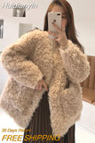 Huidianyin Loose Sheepskin Fur Jacket Winter Autumn Big Pocket Fluffy Coat Single Breated Loose Lamb Fur Outerwear