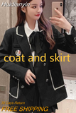 Huidianyin All-match High-waist Pleated Skirt Long Sleeve Lapel Blazer A-Line Elegant Shirt Clothes Preppy Style New