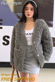 Huidianyin Loose Sheepskin Fur Jacket Winter Autumn Big Pocket Fluffy Coat Single Breated Loose Lamb Fur Outerwear