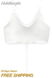 Huidianyin Top Women Satin Top Woman Orange Summer Crop Top Female Backless Pink White Top Women Straps Sleeveless Sexy Tanks Camis