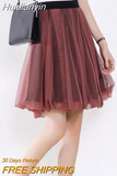 Huidianyin Tulle Skirt Women Summer High Waist Skirt Up Party Petticoat Fashion Casual Style New Goth Dark