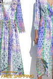 Huidianyin Patchwork Print Long Dress Women Pleated Midi Dresses Woman Long Sleeve Summer Dress Woman 2023 Elegant Women's Dresses
