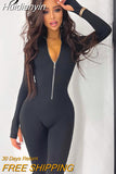 Huidianyin 2023 Autumn Winter Women Solid Long Sleeve Zipper Jumpsuit Skinny Sexy Streetwear Casual Rompers Sportswear