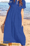 Huidianyin Fashion Summer 2023 Women Elegant Casual Mid-calf Dress Robe Femme Short Sleeve Solid Holiday Beach Sundress Vestidos