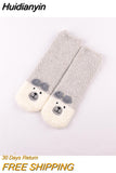 Huidianyin Cartoon Harajuku Rabbit Fox Bear Deer Cute Fluffy Coral Velvet Women Cotton Socks Autumn Winter Thick Warm Home Floor Sock