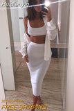 Huidianyin neon ribbed knitted women two piece matching co ord set crop top midi skirt sexy festival party 2023 summer clothing