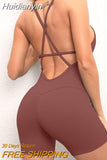 Huidianyin Women Short Jumpsuits Yoga Buttocks Workout Rompers Backless Cross Running Fitness Activewear Bodysuit Sports Suits Gym Clothing