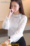 huidianyin Office Lady Vintage Autumn Women White Shirt Women 2023 New Puff Sleeve Blouses Elegant Lace Blouse Women Top Mujer 11196