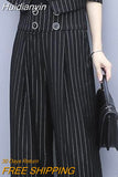 Huidianyin Vintage Casual Blazer Women's Office Slim Jacket Or High Waist Wide Leg Pants Stripe Female Harajuku Loose Comfortable