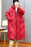 Huidianyin Winter Women 90% White Duck Down Long Jacket Hooded Casual Loose Warm Outwear Female Thick OverSize Puffer Coat