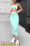 Huidianyin neon ribbed knitted women two piece matching co ord set crop top midi skirt sexy festival party 2023 summer clothing