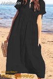 Huidianyin Fashion Summer 2023 Women Elegant Casual Mid-calf Dress Robe Femme Short Sleeve Solid Holiday Beach Sundress Vestidos