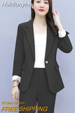 Huidianyin Women Single Botton Work Blazer Suits Slim Loose Casual Pants Blazers Jackets With Trouser Two Pieces Set